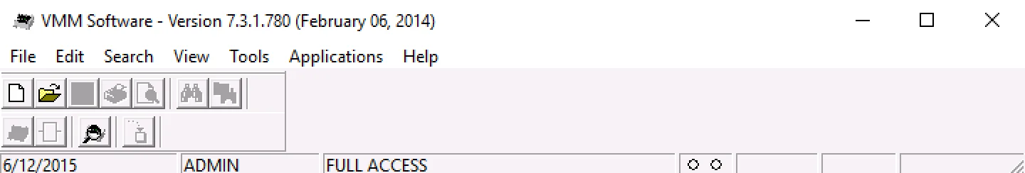 VMMS 7.3.1.780 toolbar and menu area showing full access workspace for Parker Vansco VMM ladder logic and diagnostics.