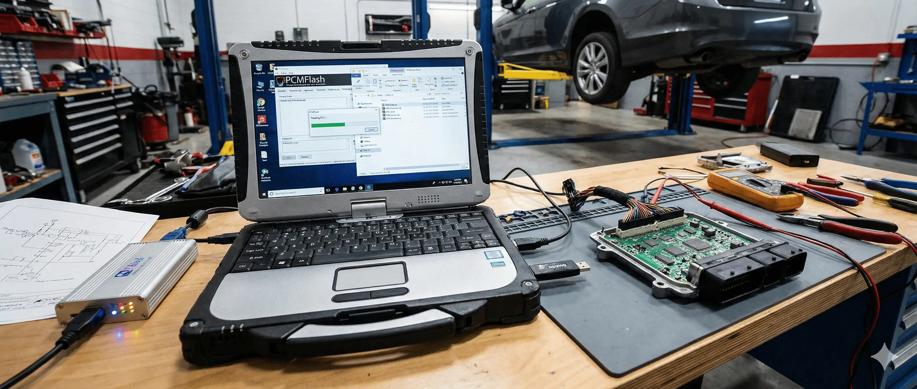 PCM Flash Software Collection  showing PCMFlash 1.2.0, PCMtuner setup, MPM drivers, and VCM Suite archives.