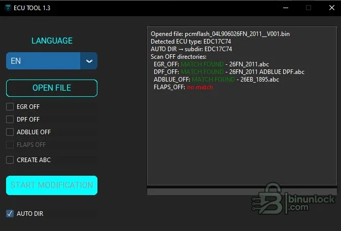 PedroSoft ECU Tool interface showing detected ECU type and EGR, DPF, AdBlue and flaps template matches