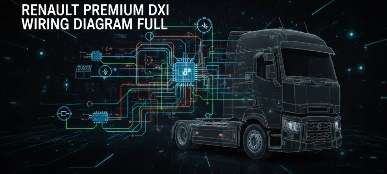 Renault Premium DXi full wiring diagram manual cover showing truck outline with highlighted electronic circuits and CAN bus lines