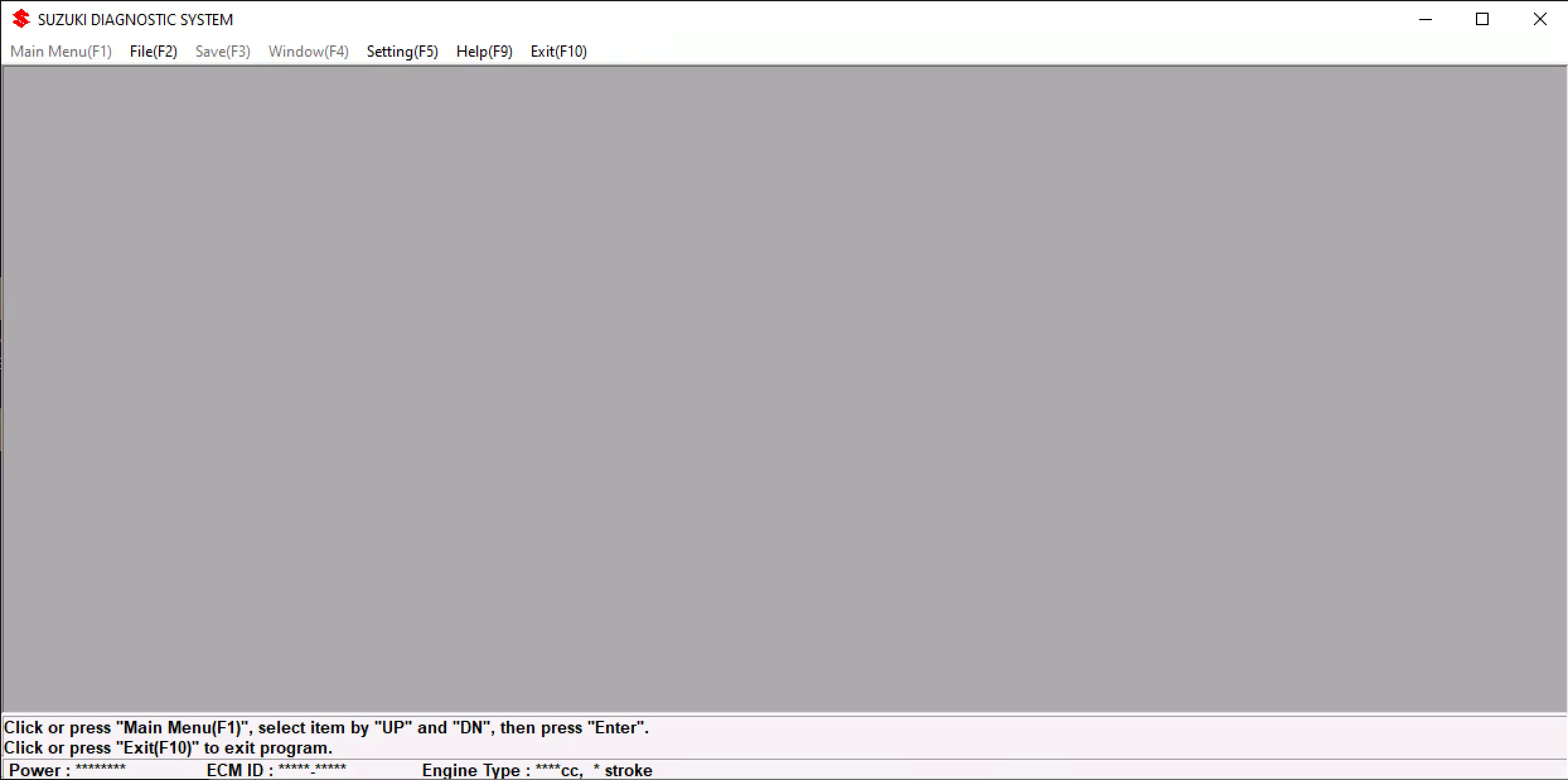 Suzuki Diagnostic System 8.60 main window ready for connection to Suzuki outboard engine control module.