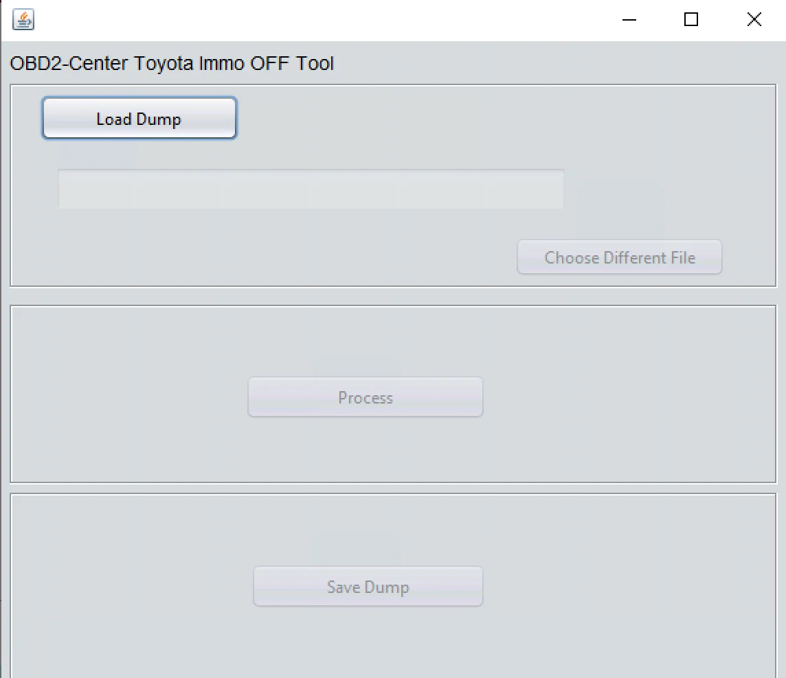 Toyota Immo OFF Tool Java build main interface for dump processing