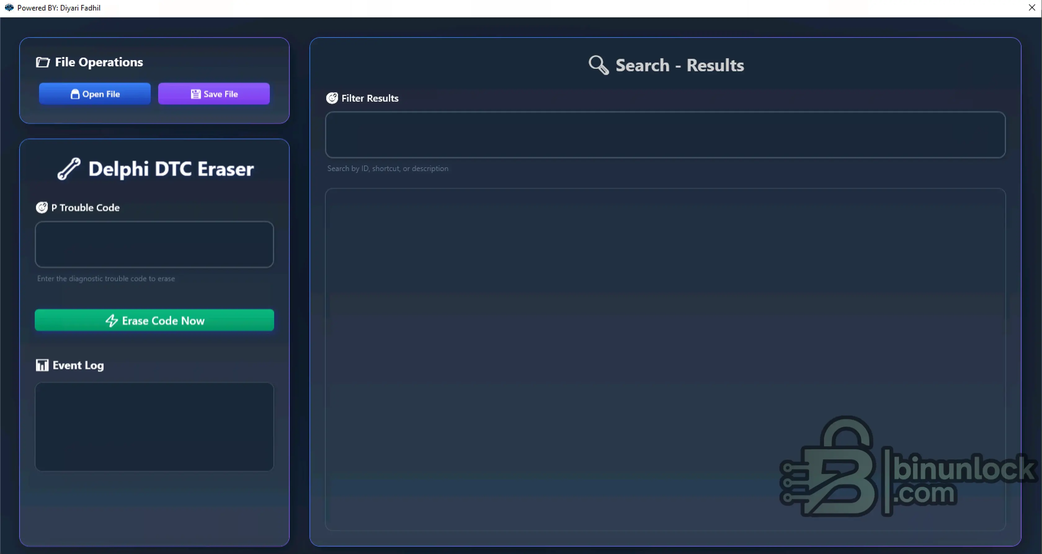 Delphi DTC Eraser module interface for searching and removing specific diagnostic trouble codes in Toyota and Lexus ECUs.