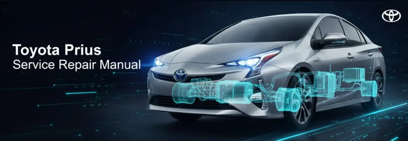 2024 Toyota Prius hybrid with transparent drivetrain overlay used as cover image for the service repair manual resource
