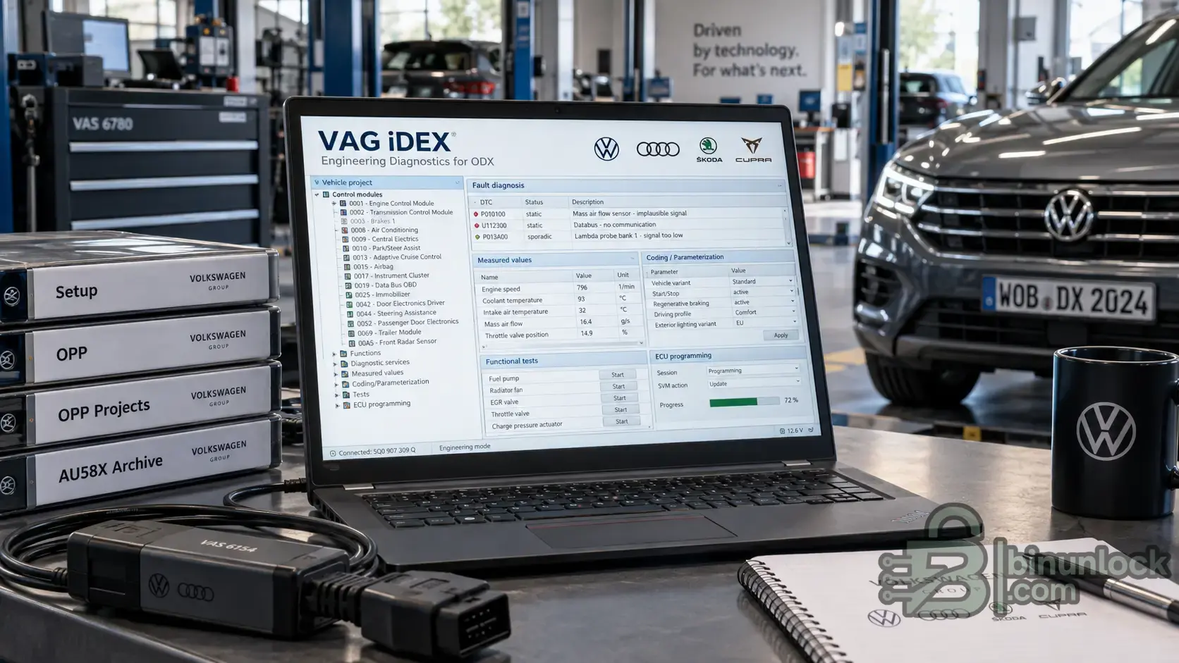 VAG iDEX diagnostic software with ODX projects for ECU diagnostics and programming