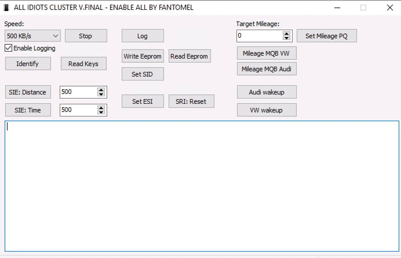 VAG Virtual Cockpit Tool vFinal main window with Identify, Read/Write EEPROM, SRI reset and MQB VW/Audi mileage alignment buttons