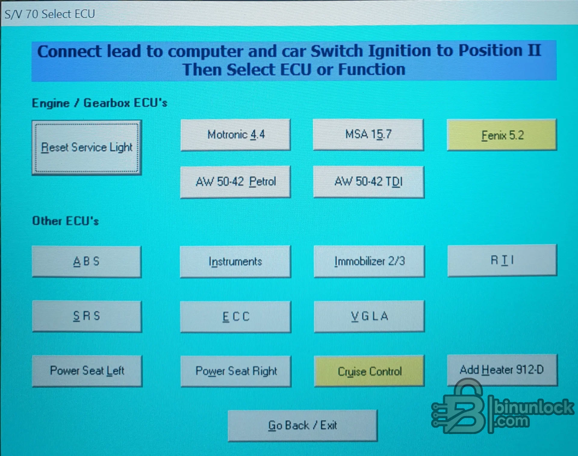 VOL-FCR Volvo control-unit selection for engine, gearbox, ABS, instruments, immobilizer, SRS and comfort systems