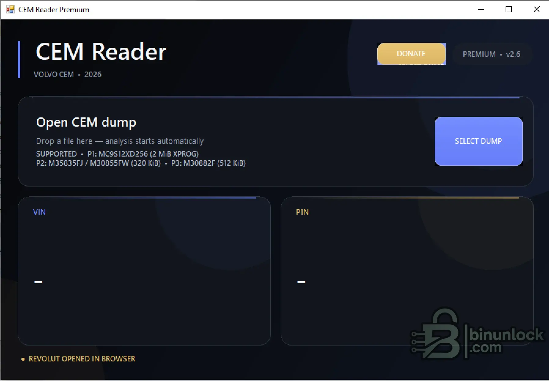 Volvo CEM Reader extracting VIN and PIN from supported CEM dump files
