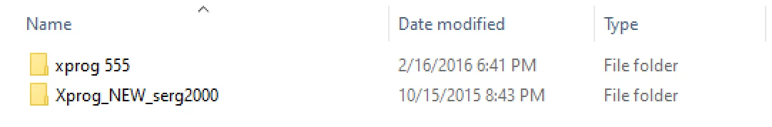 Folders from the XPROG-M v5.5.5 package, named xprog 555 and Xprog_NEW_serg2000.