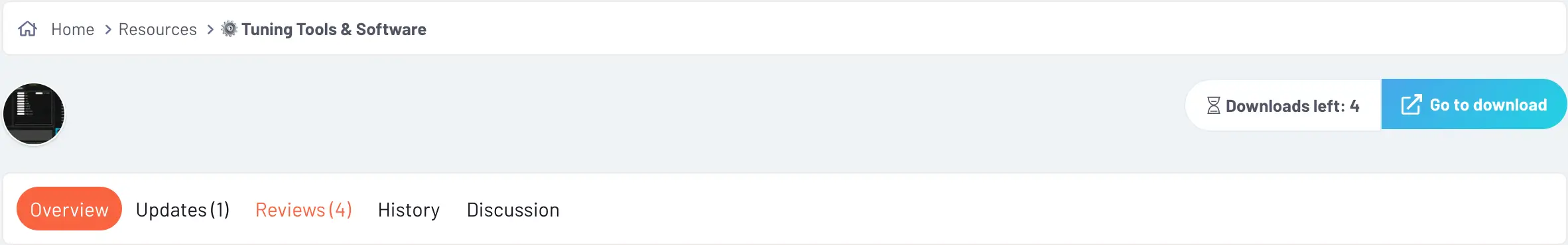 Binunlock resource page showing the “Go to download” button and remaining downloads counter