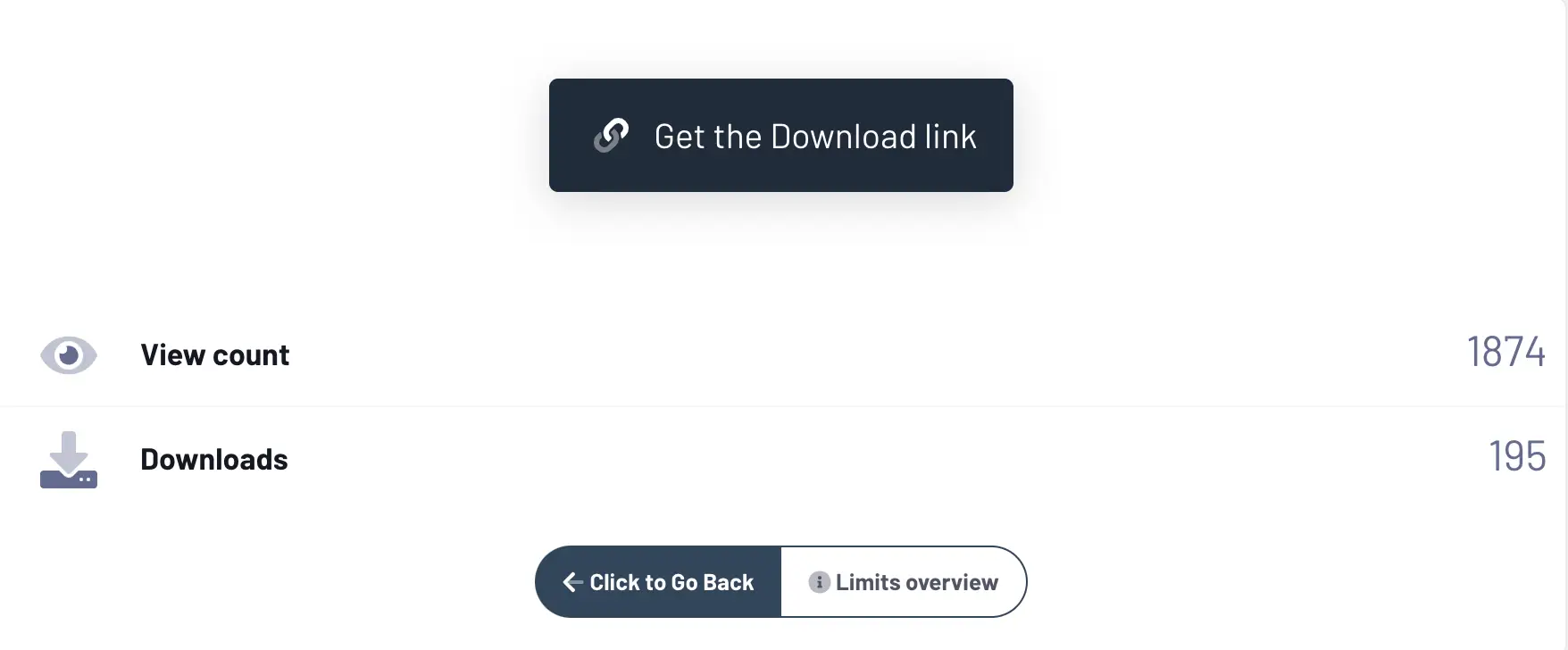 Download page with the “Get the Download link” button plus view and download counters