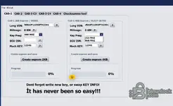 Using the CAS Eeprom Creator to generate a new file for a BMW CAS1 module, supporting both 2KB (0K50E) and 4KB (2K79X) processors when original data is lost.