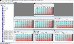 A grid view of upshift timing parameters (HS 1, HS 2, HS 3) for the ongoing clutch transition in a BMW 6HP TCU tune.