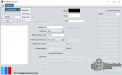 A screenshot of the language settings in BMW Master Tools, showing support for English, Swedish, German, and Arabic.