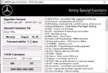 The Xentry Special Functions & FDOK Calculator tool, used for generating passwords to unlock protected functions like SRS deactivation, offline programming, and VIN writing. The Xentry Special Functions & FDOK Calculator tool, used for generating passwords to unlock protected functions like SRS deactivation, offline programming, and VIN writing.