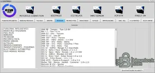 The Tecnocar section in ECUS PROG v1, showing a list of ECUs for vehicles like the Fiat Palio and Ford Ranger. The Tecnocar section in ECUS PROG v1, showing a list of ECUs for vehicles like the Fiat Palio and Ford Ranger.