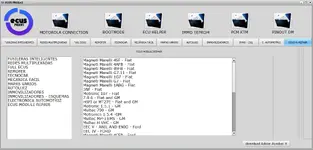 The ECUs Module Repair database in ECUS PROG v1, listing specific repair guides for Magneti Marelli and Motronic ECUs.