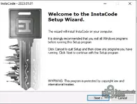 The setup wizard for installing InstaCode with the January 2023 data version on a Windows computer.