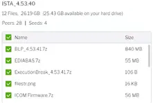 A file list from the BMW ISTA+ 4.53.40 package, showing the BLP programming data, EDIABAS, and the ICOM Firmware archives. A file list from the BMW ISTA+ 4.53.40 package, showing the BLP programming data, EDIABAS, and the ICOM Firmware archives.