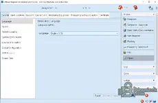 The admin and general settings panel in ODIS Service 25.0.3, showing the language selection and main diagnostic modes.