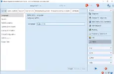 The admin and general settings panel in ODIS Service 25.0.3, showing the language selection and main diagnostic modes.