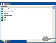 The information menu in Ford IDS, showing expandable sections for System Time, Dealer Information, and VCM/VMM versions.