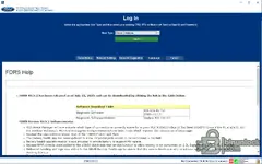The login and software update screen for Ford FDRS, showing the release of version 45.5.5 and download links for IDS.