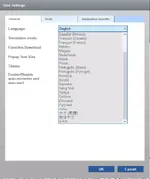 The extensive multilingual language selection menu in Ford FDRS, including English, Spanish, French, German, Russian, and Chinese.
