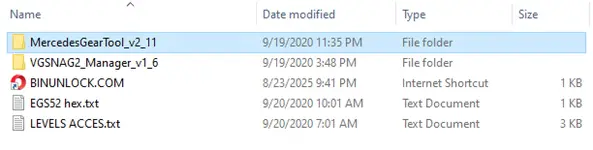 A file list showing the software package that includes both Mercedes Gear Tool v2.11 and VGSNAG2 Manager v1.6. A file list showing the software package that includes both Mercedes Gear Tool v2.11 and VGSNAG2 Manager v1.6.