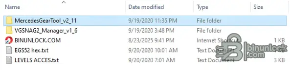 A file list showing the software package that includes both Mercedes Gear Tool v2.11 and VGSNAG2 Manager v1.6. A file list showing the software package that includes both Mercedes Gear Tool v2.11 and VGSNAG2 Manager v1.6.