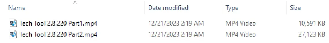 The two-part MP4 video installation tutorial files for Volvo Tech Tool 2.8.220.