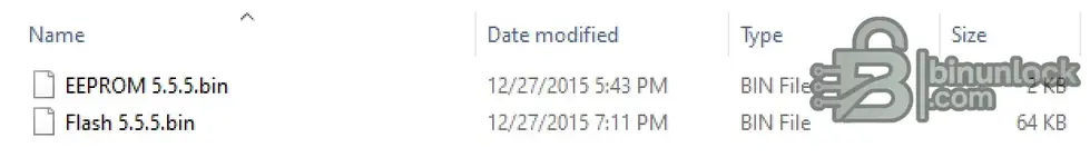 The core firmware files for XPROG-M v5.5.5: the 2KB EEPROM.bin and the 64KB Flash.bin.