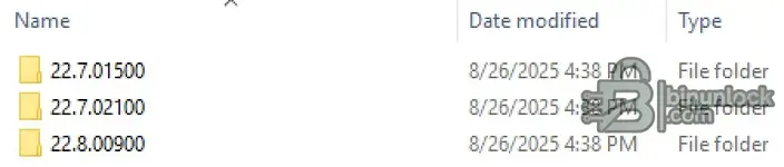 Software version folders for GM GDS2, showing different releases like 22.7.01500 and 22.8.00900.