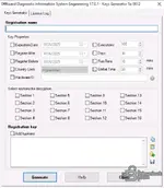 The window of the keygen application for ODIS Engineering 17.0.1, displaying options to generate a registration key for the VAG diagnostic software. The window of the keygen application for ODIS Engineering 17.0.1, displaying options to generate a registration key for the VAG diagnostic software.