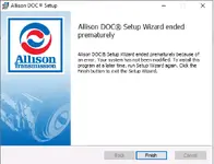 A message from the Allison DOC setup wizard indicating that the installation ended prematurely due to an error.