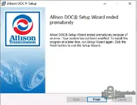 A message from the Allison DOC setup wizard indicating that the installation ended prematurely due to an error.