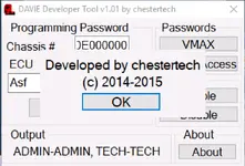 The About window for the DAF Davie Developer Tool v1.01 by chestertech, showing the copyright information.
