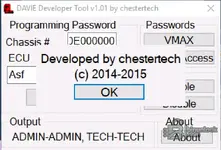 The About window for the DAF Davie Developer Tool v1.01 by chestertech, showing the copyright information.