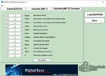 The Gasoline (ME 7) Channels tab of the calculator, which allows for simple tuning tweaks like idle speed, fuel, and ignition timing.
