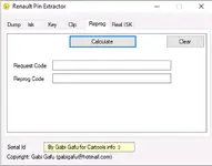 The Reprog tab of the Renault Pin Extractor, which calculates a reprogramming authorization code from a request code. The Reprog tab of the Renault Pin Extractor, which calculates a reprogramming authorization code from a request code.