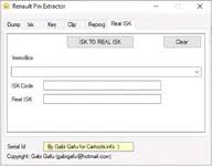 The Real ISK tab of the Renault Pin Extractor, a function to convert a standard ISK code into the Real ISK format. The Real ISK tab of the Renault Pin Extractor, a function to convert a standard ISK code into the Real ISK format.