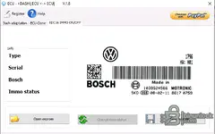 The EDC16 IMMO ON/OFF tab of the VAG tool v1.8, allowing the user to change the immobilizer status in an ECU EEPROM file.