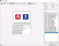 The full dropdown list of supported actions in the PSA Calculator, including functions for EDC15, EDC16, SID803, and various Magneti Marelli ECUs. The full dropdown list of supported actions in the PSA Calculator, including functions for EDC15, EDC16, SID803, and various Magneti Marelli ECUs.