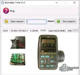 The Komatsu Time v1.2 software interface for the 24s25 instrument cluster.