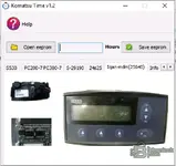 The Komatsu Time v1.2 software interface for the Iqan-mdm(25640) dashboard module.