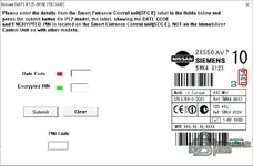 The Nissan NATS PIN code calculator for P12/N16 models, which reads the PIN from the Smart Entrance Control unit (SEC-E) label.