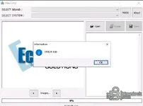 The main interface of the Hex2Cmp software from ECU Solutions, showing the brand/system selection and the Open, Repair, and Save buttons.