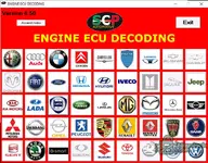 The ENGINE ECU DECODING v6.50 tool, showing a grid of supported car manufacturer logos.