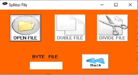 The interface of the Splitter File utility, with options to open, double, or divide a file. The interface of the Splitter File utility, with options to open, double, or divide a file.