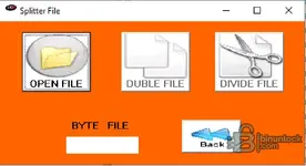 The interface of the Splitter File utility, with options to open, double, or divide a file.